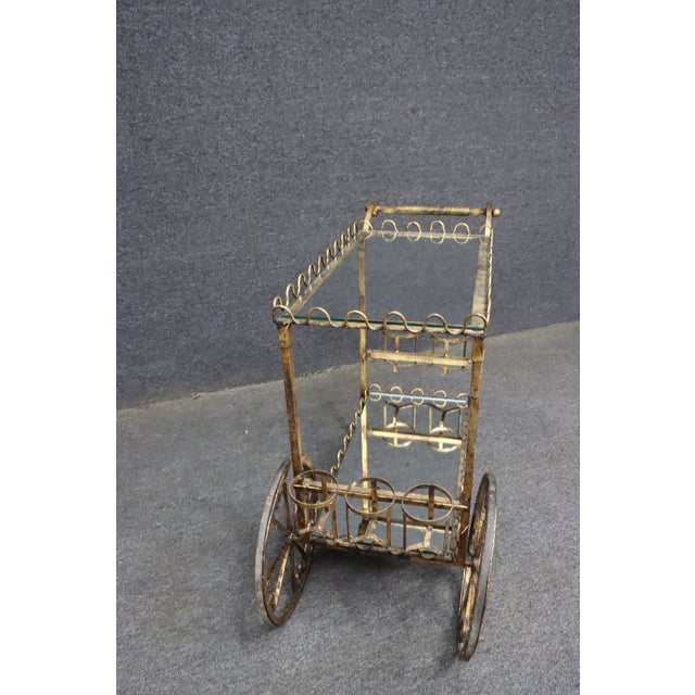 Hollywood Regency Gold-Finished Iron Bar Cart For Sale - Image 9 of 10