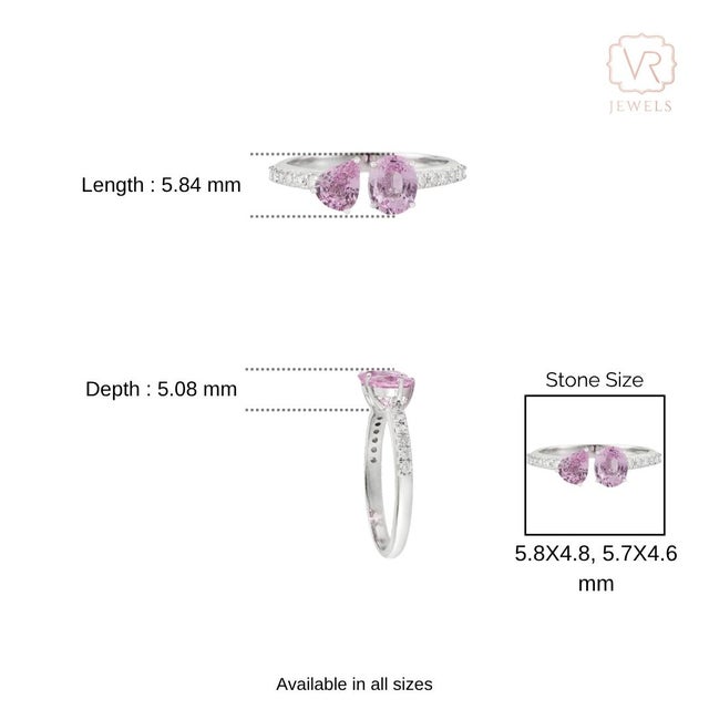 Toi Et Moi Pink Sapphire & Pave Diamond Open Bypass Ring 1.3ct in 14k Gold Size 6 For Sale - Image 12 of 16