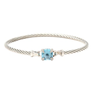 David Yurman 2.53ctw Blue Topaz & Diamond Tension Bracelet, Sterling Silver For Sale