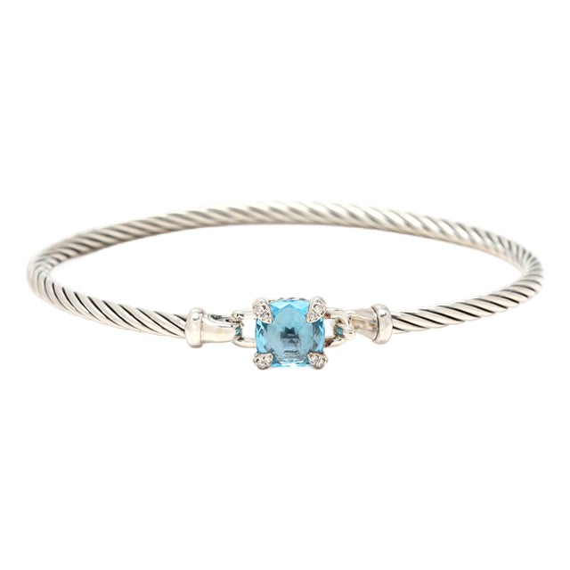 David Yurman 2.53ctw Blue Topaz & Diamond Tension Bracelet, Sterling Silver For Sale