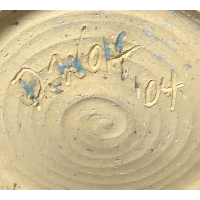 Mid 20th Century Pottery Green/Tan Glazed Two Tones Vase with Swirled Handles, Signed by Artist For Sale In Phoenix - Image 6 of 7