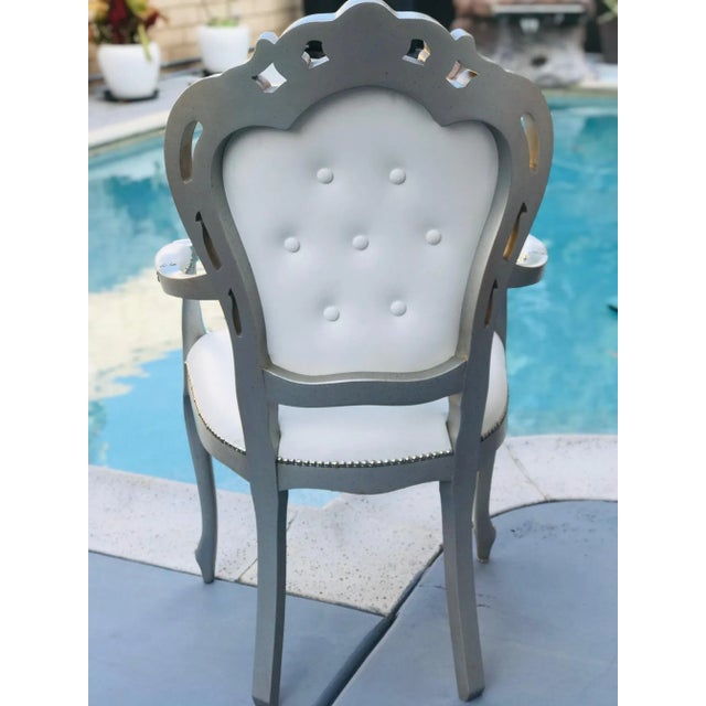 Wood White Leather Baroque Rococo Style Dining Arm Chairs - Set of 6 For Sale - Image 7 of 12