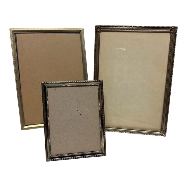 Trio Vintage Brass Table Top Photo Frames For Sale