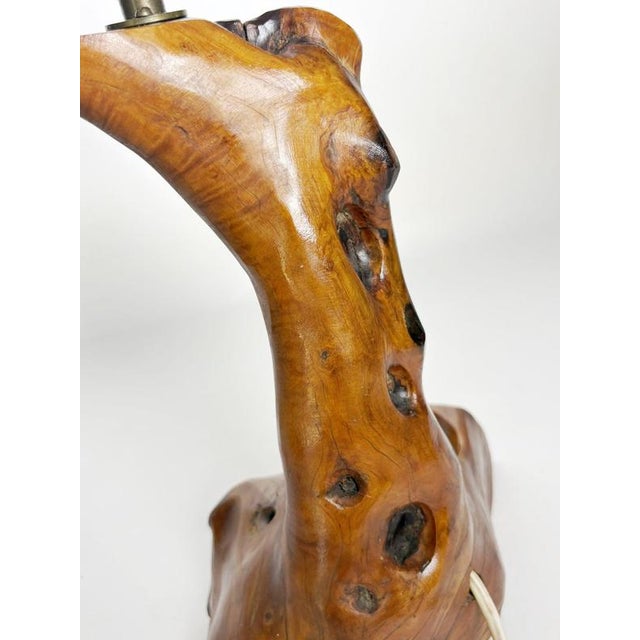 1960s Brutalist Olive Wood Table Lamp, France, 1960s For Sale - Image 5 of 13