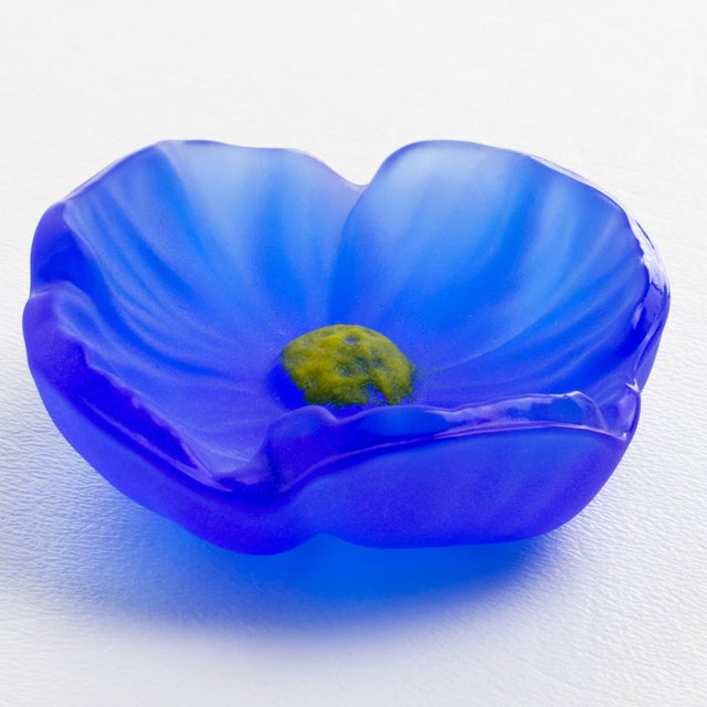 Mid-Century Modern Daum France Cobalt Blue Pate de Verre Cactus Flower Paperweight Sculpture, 1970s For Sale - Image 3 of 8