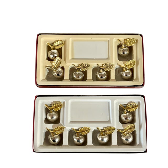 Metal Vintage Set of 12 Silver and Gold Plate Apple Place Card Menu Holders For Sale - Image 7 of 7
