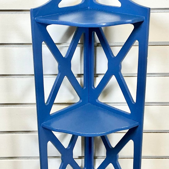 Wood 1960s Vintage Americana Boho Chic Folk Art 3-Tier Wall Mounted Corner Shelf. For Sale - Image 7 of 13