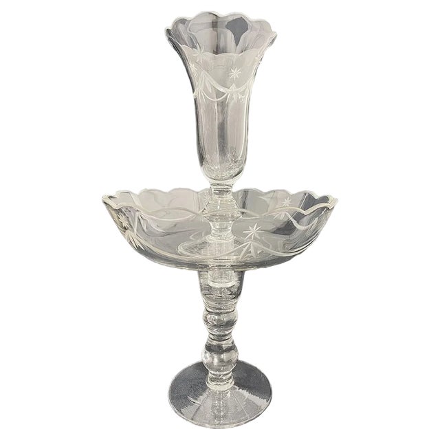 Bowl and Flower Vase with Crystal Base, 1950s For Sale