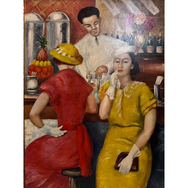 Wood "The Soda Fountain" Art Deco Painting From the Collection of Seymour Stein For Sale - Image 7 of 12
