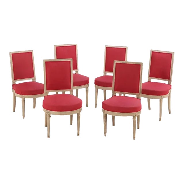 A Quality Set of Six French Louis XVI Style Upholstered and Painted Dining Chairs, C 1920. For Sale