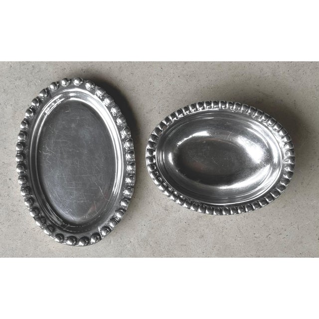 Circa 1980 Beaded Rim Byzantine-Inspired Mexican Pewter Oval Bowl & Underplate Set For Sale - Image 10 of 18
