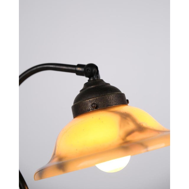 Vintage Desk Lamp in Wrought Iron with Yellow Frosted Glass Shade, 1930s For Sale - Image 6 of 11
