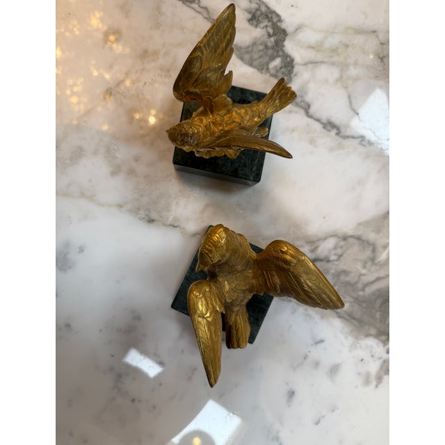 Pair of 1970s Gilded Bronze Bird Sculpture on Marble Base For Sale In Los Angeles - Image 6 of 8