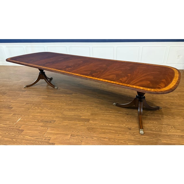 Traditional Traditional Georgian Style Multi-Banded Mahogany Dining Table by Leighton Hall - Showroom Sample For Sale - Image 3 of 17