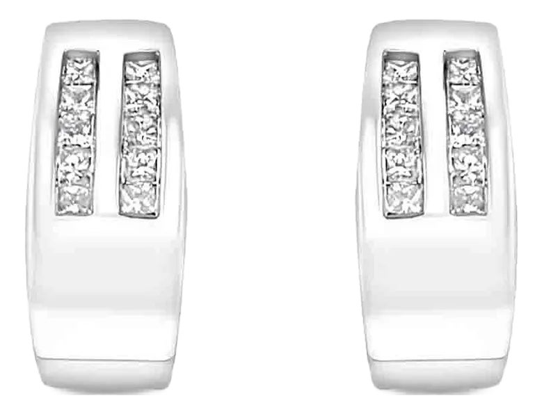 14K White Gold Princess Cut Huggie Hoop Earrings – Stud Style, Unbranded