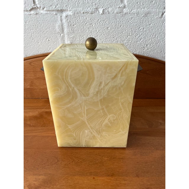 1970s Ice Bucket Faux Onyx Marble Effect and Brass For Sale - Image 10 of 11