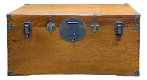Vintage Oriental Wood Rectangular MoonFace Hardware Trunk Table