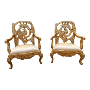 Pair Phyllis Morris Gold Leaf French Carved Throne Chairs