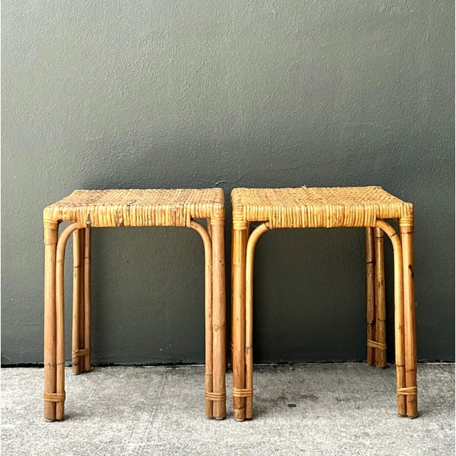 Vintage Woven Rattan Side Tables - Pair For Sale In West Palm - Image 6 of 16