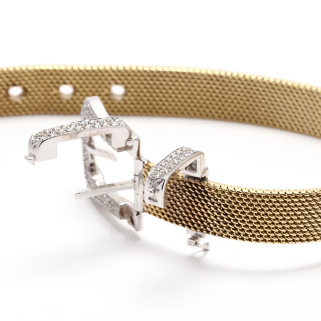 2000 - 2009 0.75ctw Diamond Mesh Buckle Bracelet, 18k Yellow Gold For Sale - Image 5 of 6