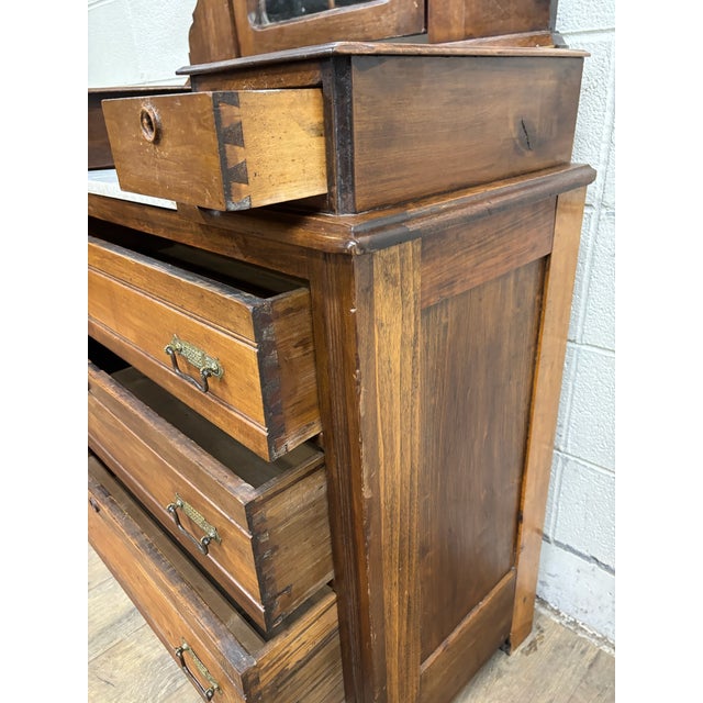 Antique Victorian Eastlake Farmhouse Style Burled Dresser With Swivel Mirror For Sale - Image 14 of 15