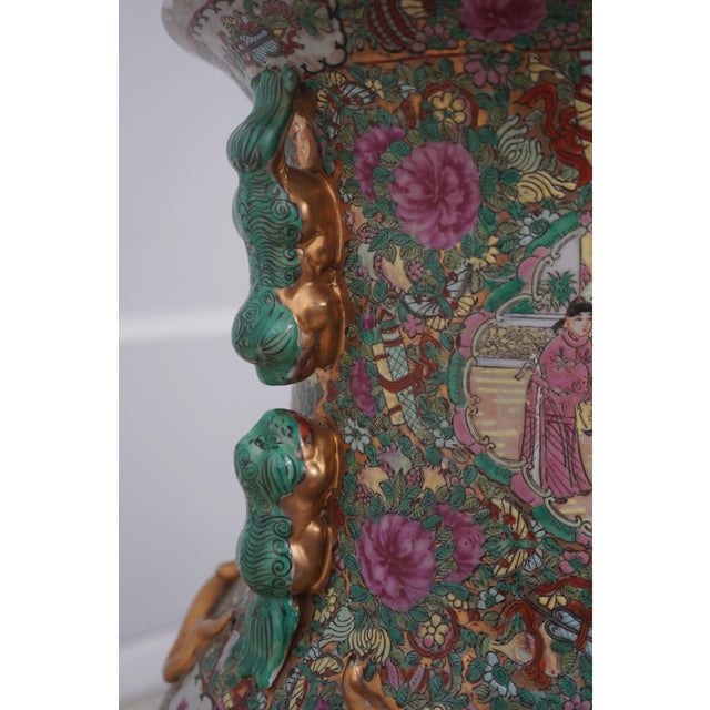 Large Chinese Porcelain Rose Medallion Floor Vase on Stand For Sale - Image 12 of 13