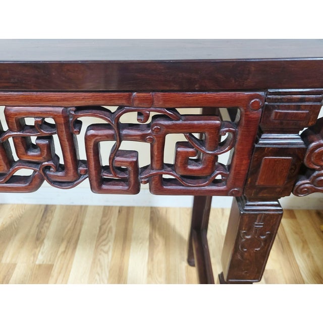 Vintage 20th C Chinese Teakwood & Cloisonne Panel Altar Console Table For Sale - Image 11 of 16