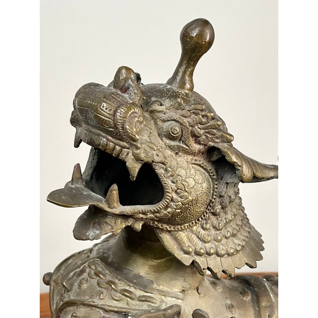 Vintage 17” Cast Brass Pixiu Tibetan Lion C. 1960 For Sale - Image 9 of 9