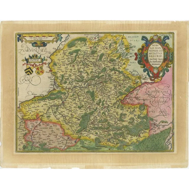 Decorative 16th Century Map of Northern France by Ortelius, circa 1590 This richly colored antique map titled *Nobilis...