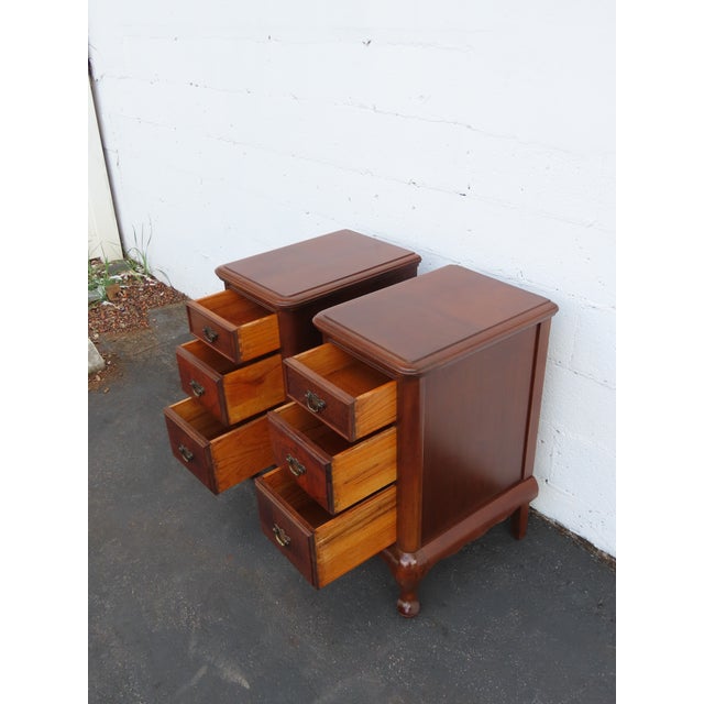 Tall Narrow Queen Anne Burl Walnut Nightstands End Bedside Tables a Pair 6659 For Sale In Miami - Image 6 of 18