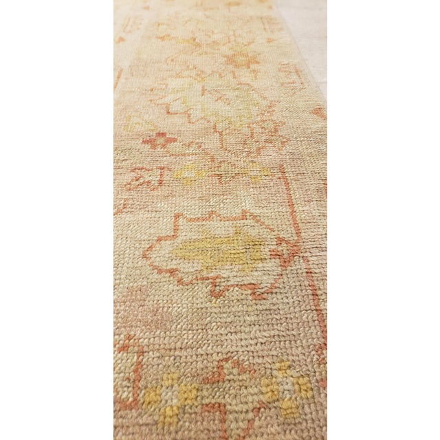 Antique Oushak Carpet, Handmade Oriental Rug, Pale Coral, Soft Pink and Yellow For Sale - Image 11 of 13