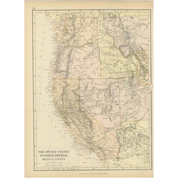 Antique Map of the United States of North America, 1882 | Chairish