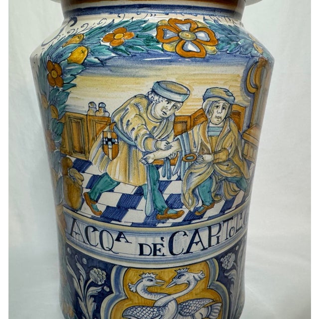 Renaissance Deruta Italian Art Pottery Francesca Niccacci Hand Painted Large 17” Apothecary Pharmacy Jar For Sale - Image 3 of 12