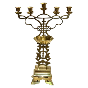 Asian Solid Brass Ornate Candelabra, Long Life Symbol