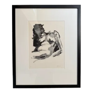 Figurative Nude Monotype Ink Drawing, Framed