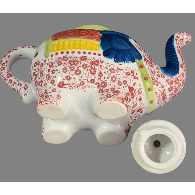 Ceramic Vintage Hand Painted Colorful Floral Whimsical Lucky Elephant Teapot For Sale - Image 7 of 8