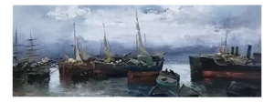 Ezelino Briante, Port de Gênes, Italie, Oil & Gouache on Cardboard, Framed