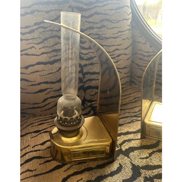 Early 20th Century Vintage Den Haan Rotterdam d.h.r. Holland Brass Nautical Wall Oil Lamps – Pair For Sale - Image 5 of 8