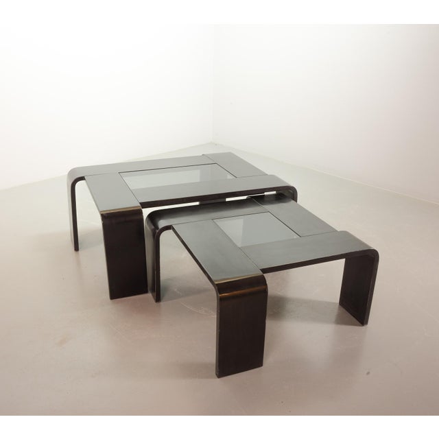 Square Black Lacquered Plywood Coffee Table with Smoked Glass Panel in the style of Åke Fribyter, 1970s For Sale - Image 12 of 15