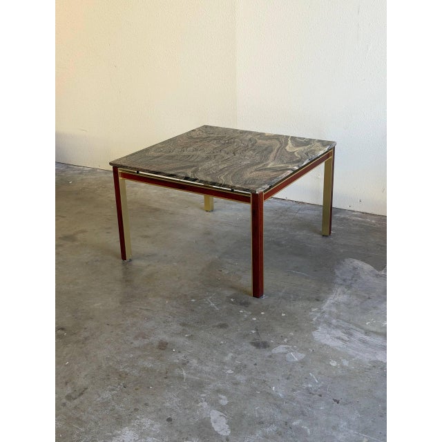 Vintage Danish Stone Top Coffee Table – Rosewood & Brass Mid Century Modern Table For Sale In Los Angeles - Image 6 of 8