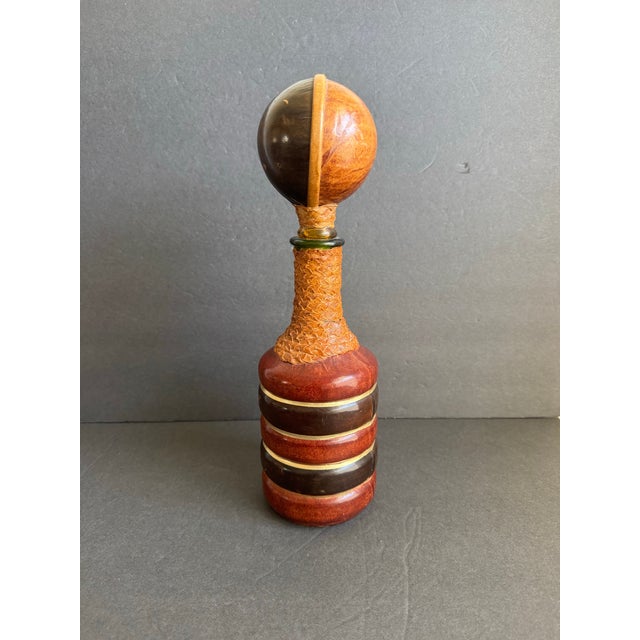 Mid 20th Century Vintage Italian Leather Wrapped Decanter Mid Century Modern Made in Italy 14" For Sale - Image 5 of 12