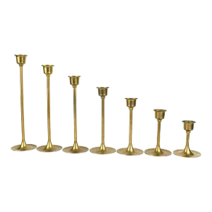 Mid 20th Century Solid Brass Candlestick Candle Holders in Staggered Heights- Set of 7