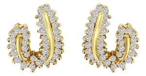 Two Carat Diamond Swoosh Style Earrings 14k Yellow Gold, 2 Pieces