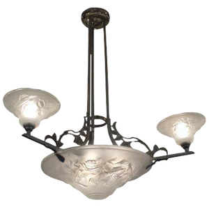 French Art Deco Frosted Art Glass Chandelier Signed Maynadier
