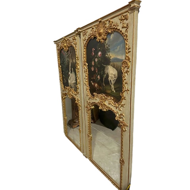 Impressionist Pair of 18th Century Trumeau Mirrors With a Painted Pastoral Scenes For Sale - Image 3 of 6