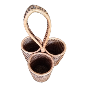 1980s Woven Rattan 3-Part Cutlery Holder