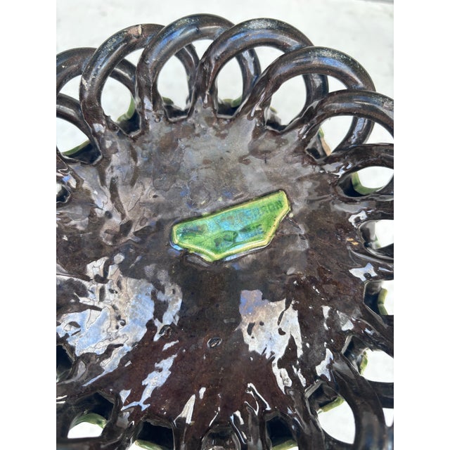 Ceramic 19th Century French Majolica Palissy Reticulated Cache Pot Roanne For Sale - Image 7 of 7