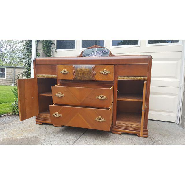 Antique Art Deco Waterfall Dresser With Mirror Chairish