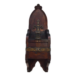 Antique Gothic Trefoil Walnut Donation Box With Lockable Swing Lid For Sale