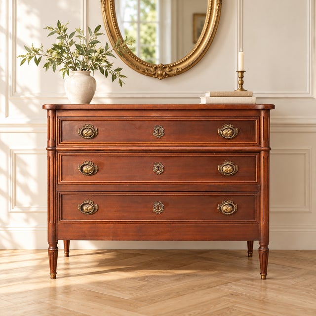 Louis XVI Style Walnut Chest of Drawers, 1950s For Sale - Image 9 of 10